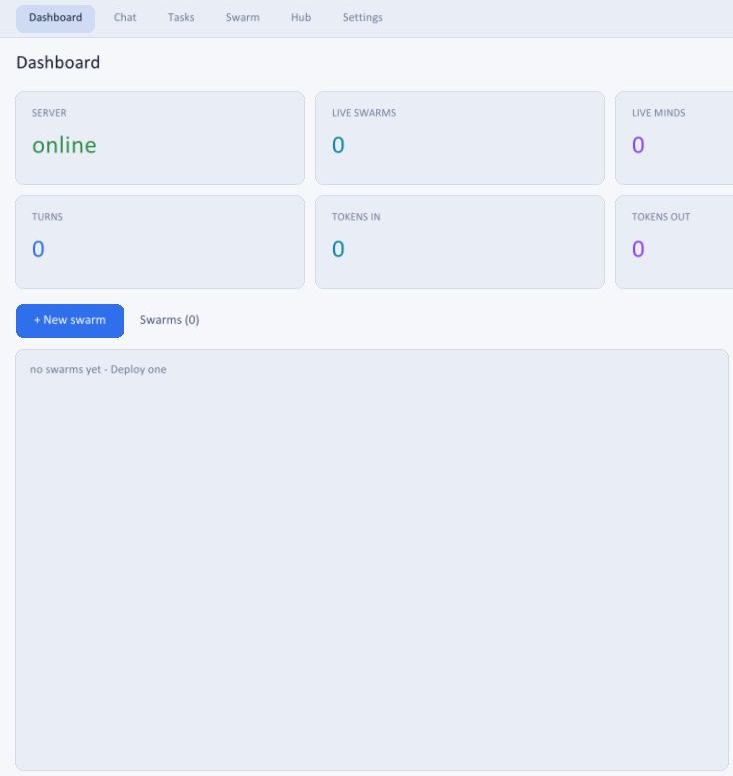 Actual Veil dashboard with Settings in the top navigation and the server online.